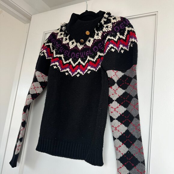 Loewe Sweater Wool Blend Rib Knit Argyle-Intarsia Pattern Roll Neck Sz Medium - Picture 9 of 12